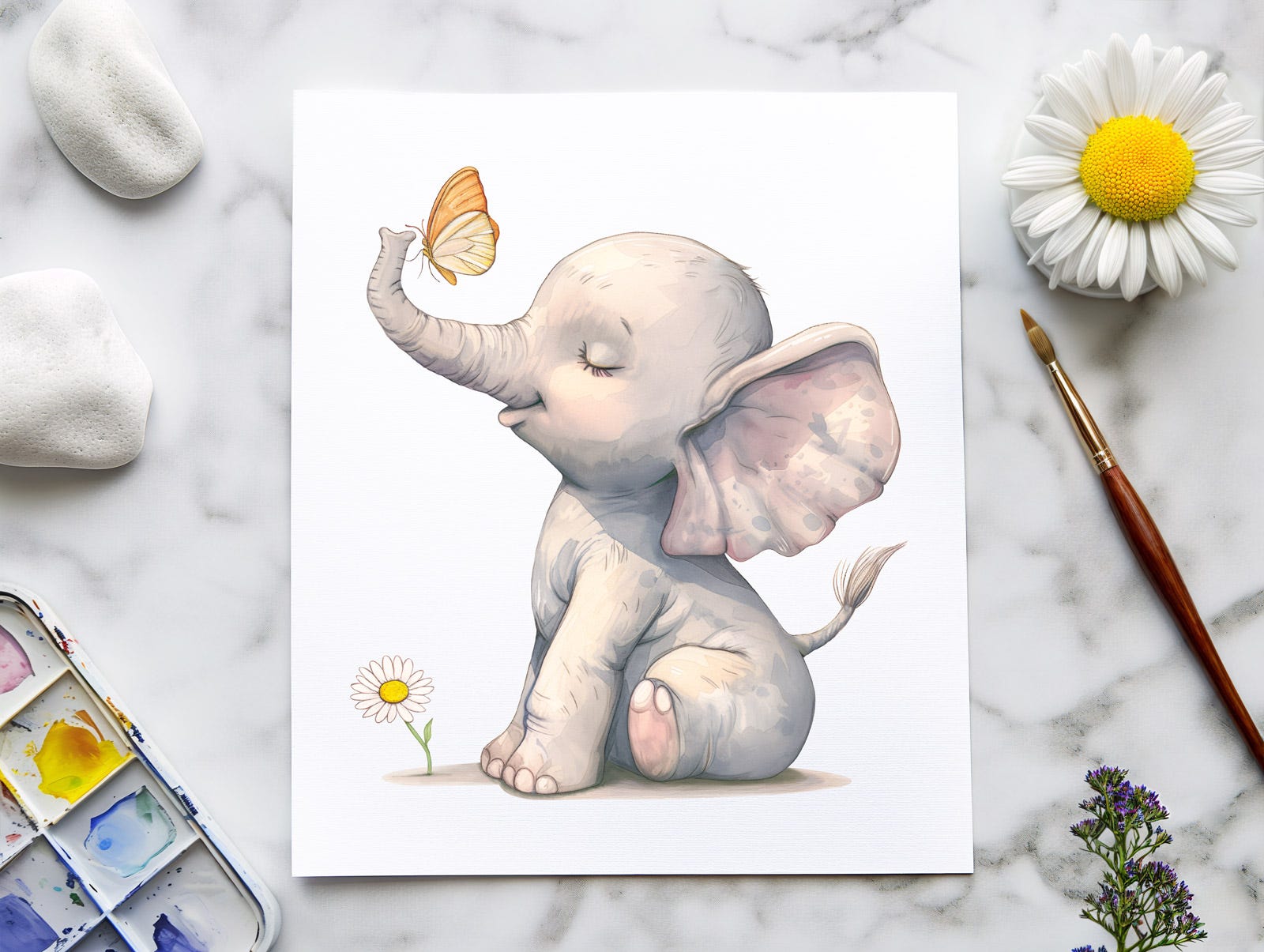 300 Free Copies of a Watercolor Baby Elephant (Butterfly and Daisy included)