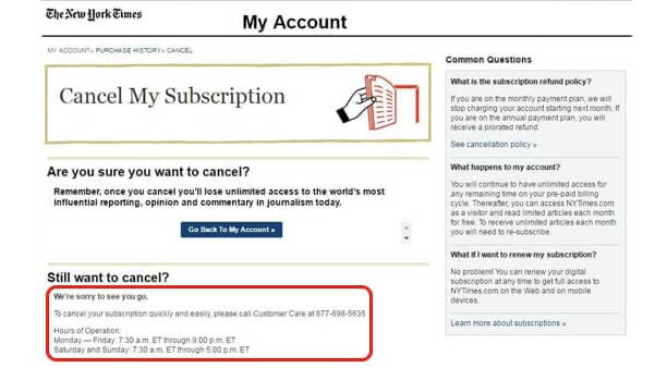 an example where the process of cancelling the subscription is extremely tedious.