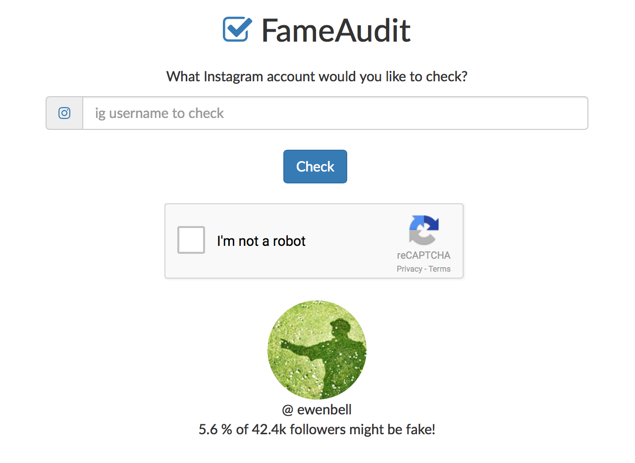 again i used my own account as a baseline for testing and it found some accounts that definitely look fake to me - check if instagram !   account has fake followers