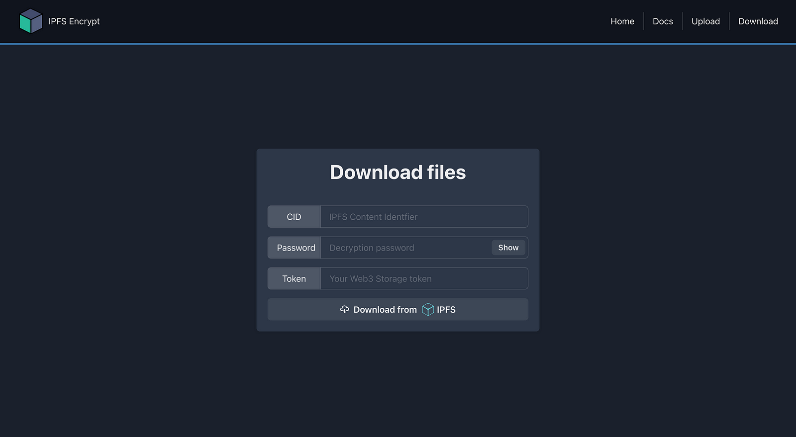 Downloading encrypted files with ipfs