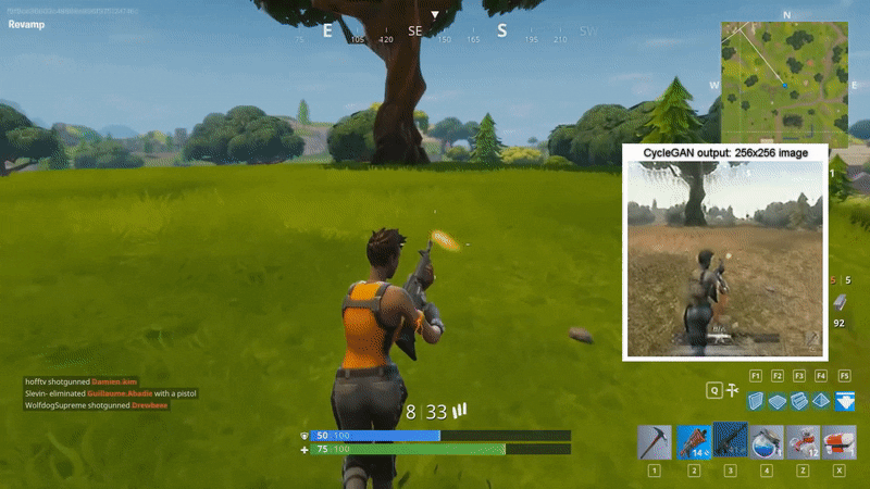 a neural network s attempt at recreating fortnite in the visual style of pubg - fortnite dataset