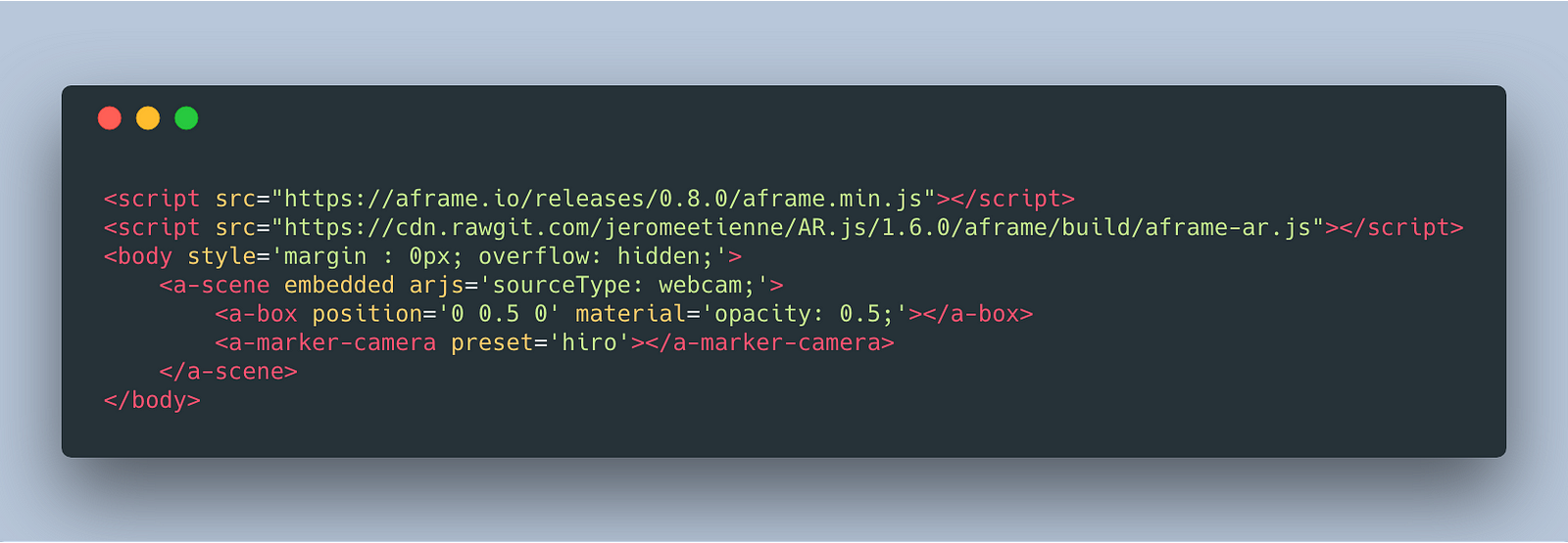 Screenshot of a simple AR.js code demo
