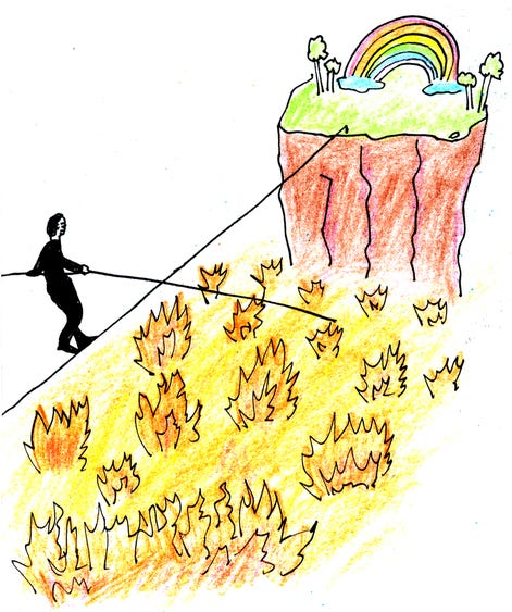 Humanity walking the tightrope
