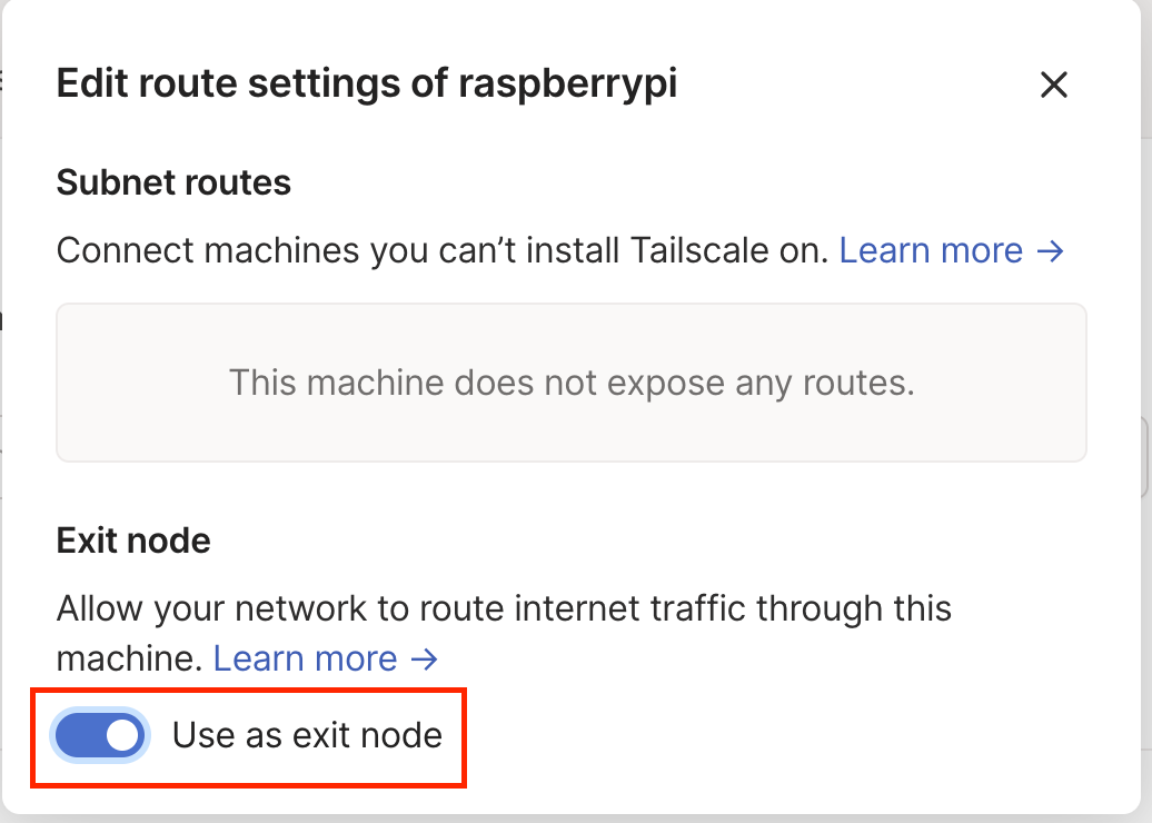 Raspberry Pi 'Edit route settings..'