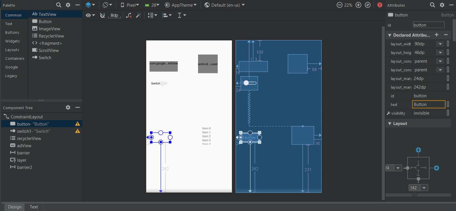 Constraint layout android studio не отображается