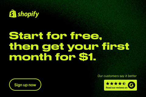 Discover the power of Shopify with a free trial, followed by an incredible offer of $1 for your first month. This image ad proudly displays a 4.5-star review on G2, highlighting its quality. Take action now and sign up for this Shopify partner promotion by Dylan “Real Dyl” Roberts (@berealdyl) on thereal.blog/medium!