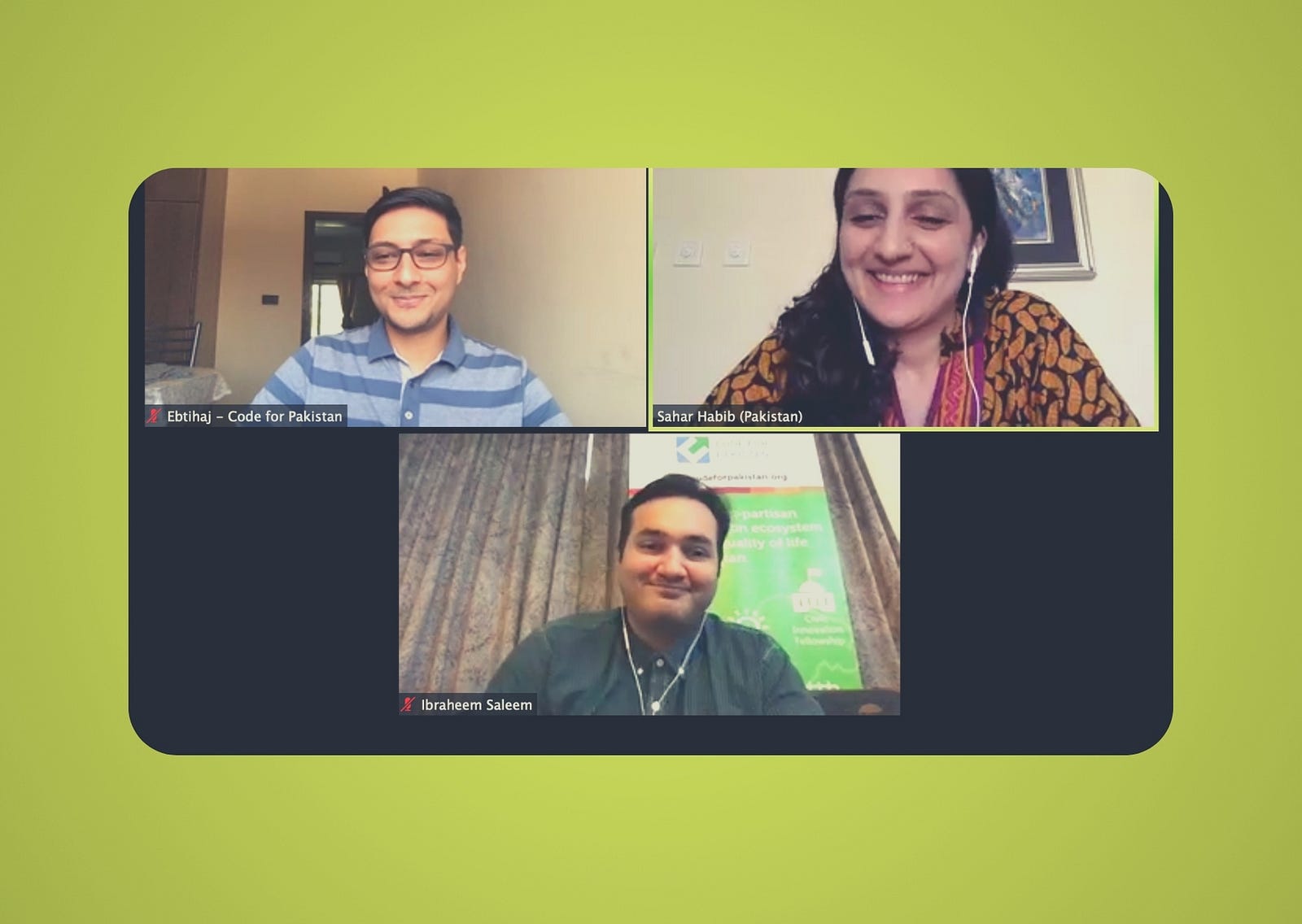 Screenshot of a Zoom meeting showing three participants.
