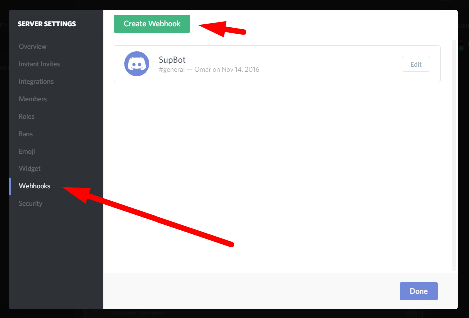 Connecting Roblox To Y!   our Discord Webhooks Omar Agoub Medium - 2 click on webhooks and then click create webhook