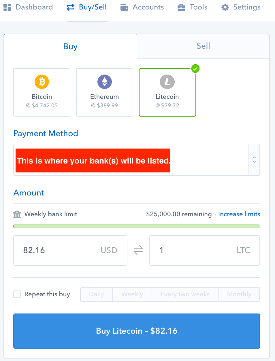 can i buy litecoin with bitcoin on coinbase