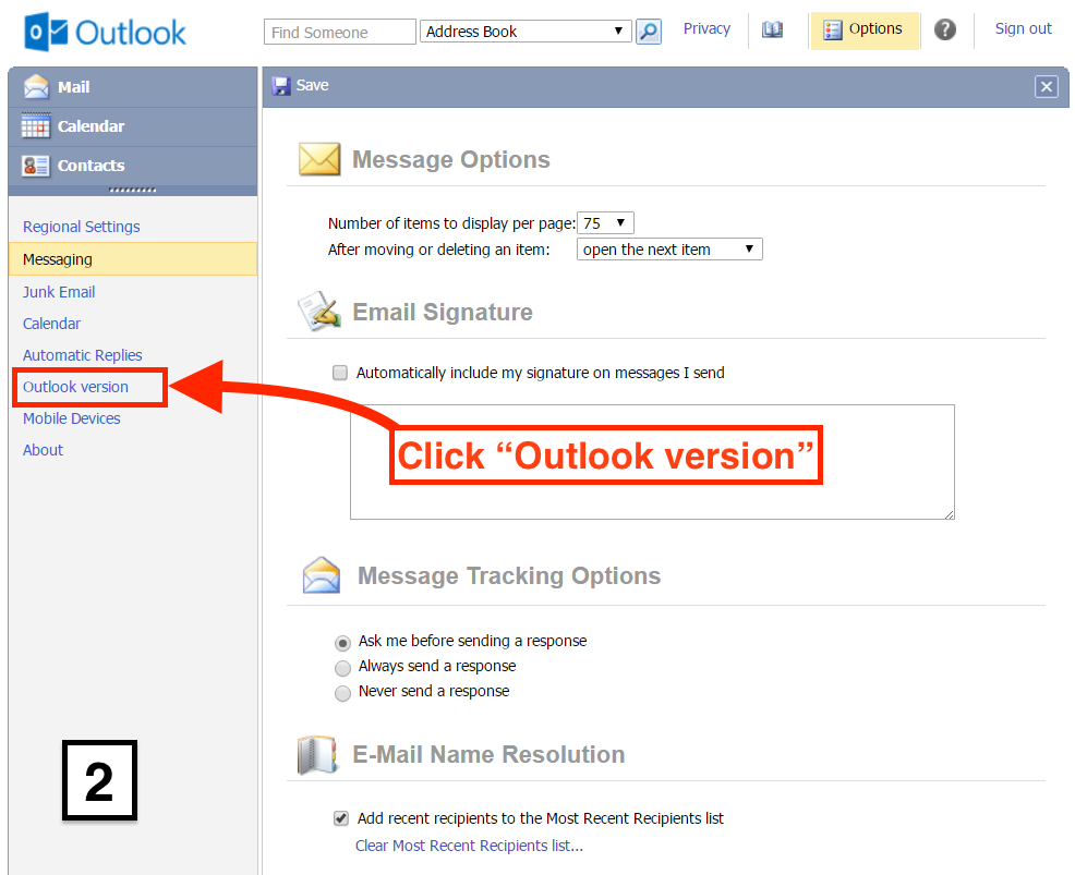 Enable Microsoft Office Outlook classic (light version) on web —Look