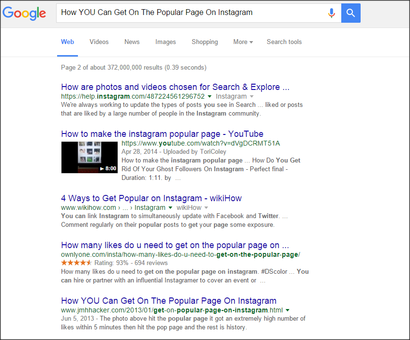 number 5 on the2nd page once again 372 million results to this day that article receives about 200 organic views a day from google search - 3 ways to get verified on instagram wikihow