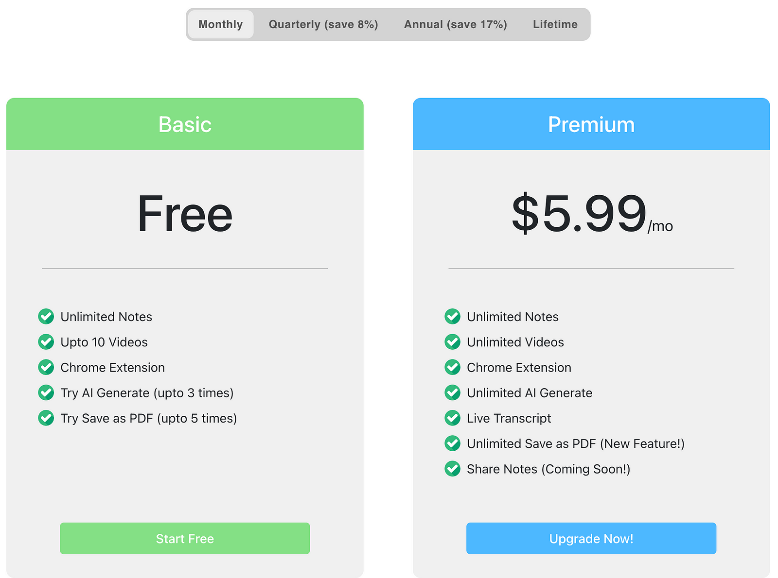 ZippyNotes pricing plans