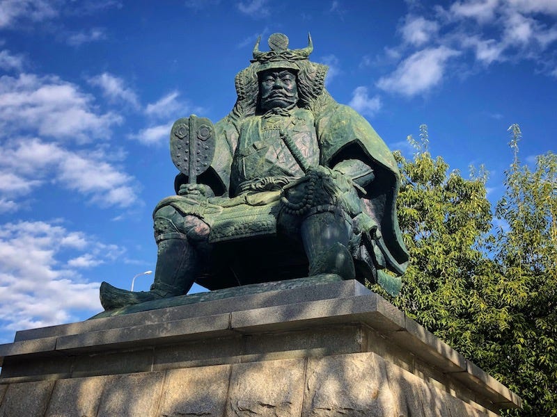 A statue of Takeda Shingen outside of Kofu Station in Yamanashi Prefecture