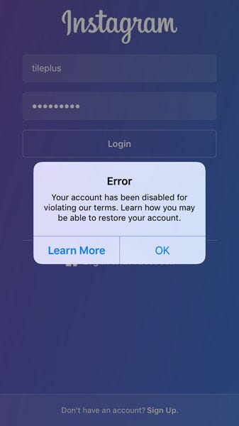 instagram error message for disabled account - how to get disabled instagram account back