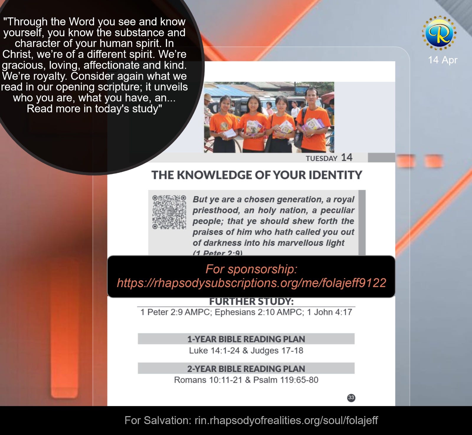 RHAPSODY OF REALITIES - 14TH APRIL 2026
"When the revelation of your identity dawns on your spirit…