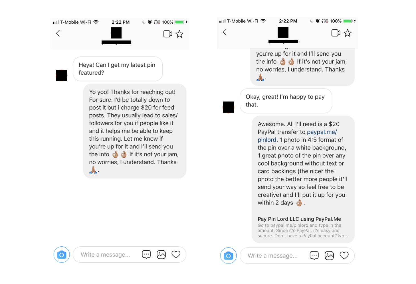 to provide a good experience i also gave a transparent and clear explanation of what people could expect from a post these are the messages i send - sell instagram account with 10k followers
