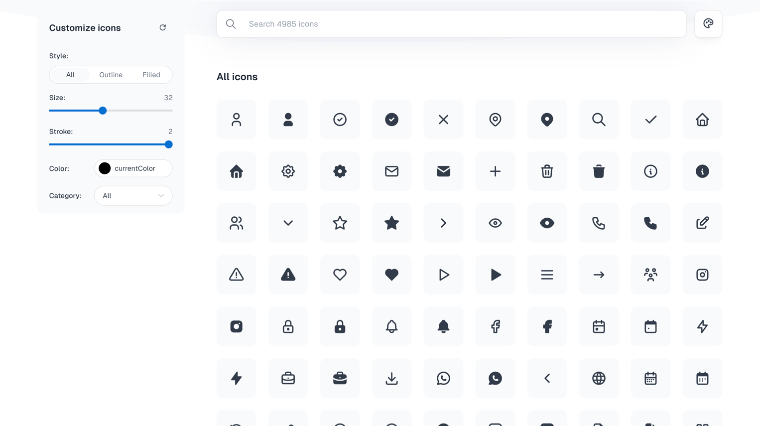 5,300+ icons designed for web applications. Best for dashboards and admin interfaces.