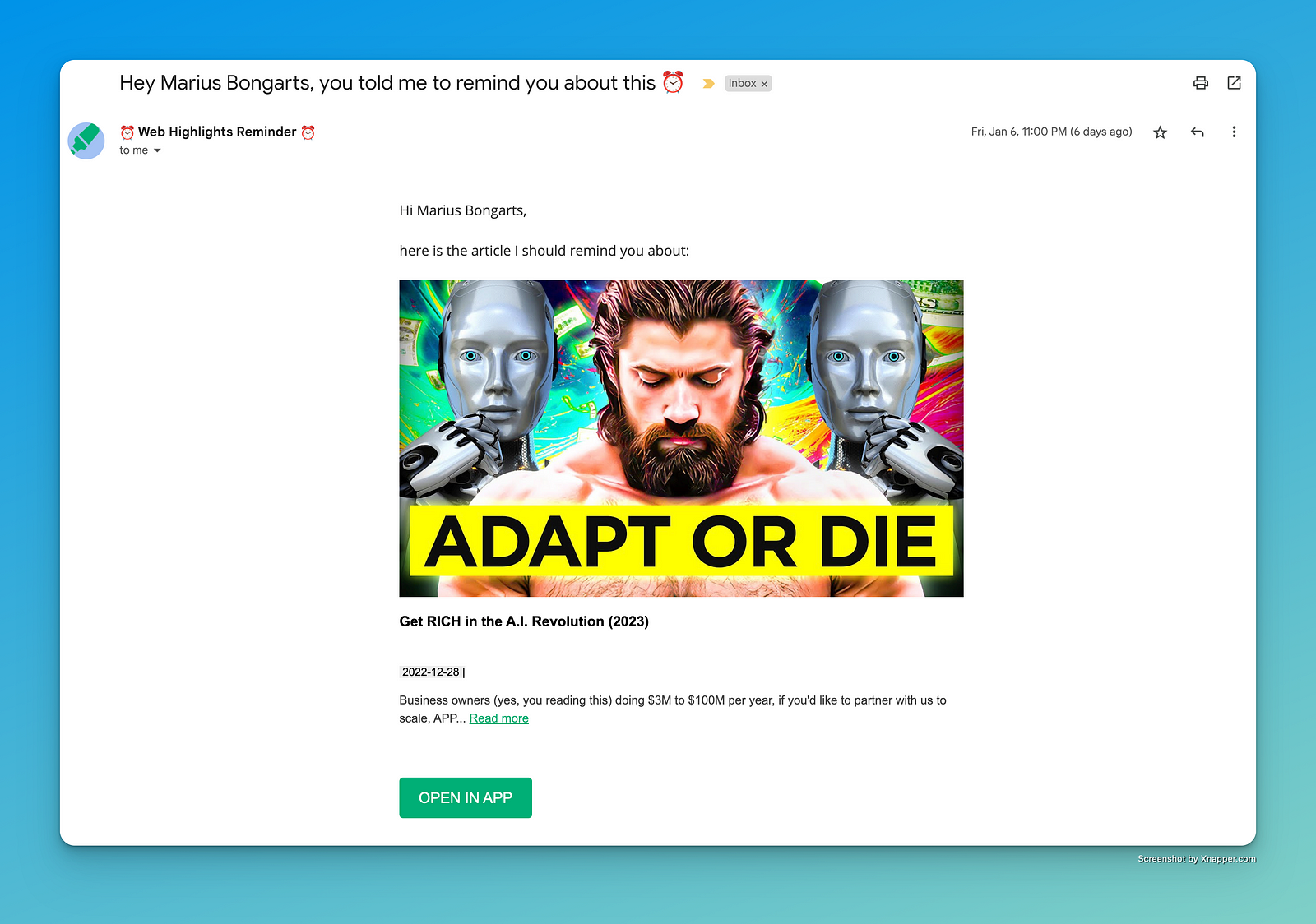 Web Highlights — Email reminder