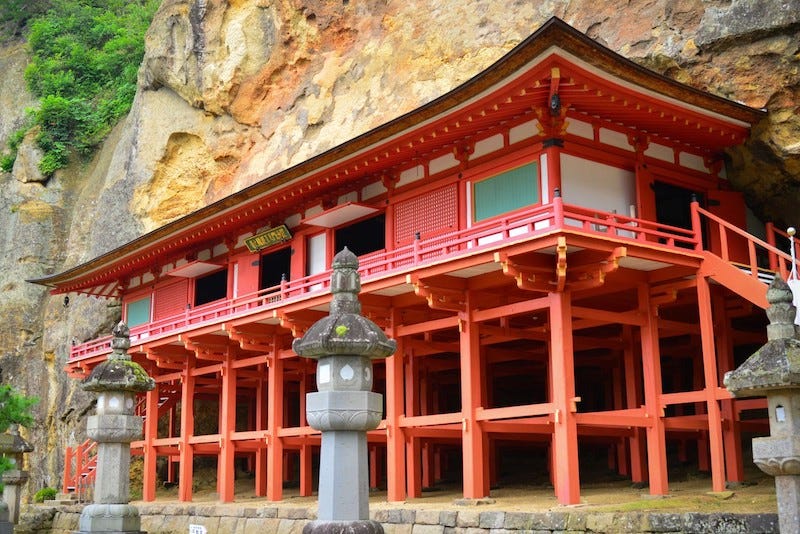 Hiraizumi’s Takkoku-no-Iwaya, a temple built into a cave, in Iwate Prefecture