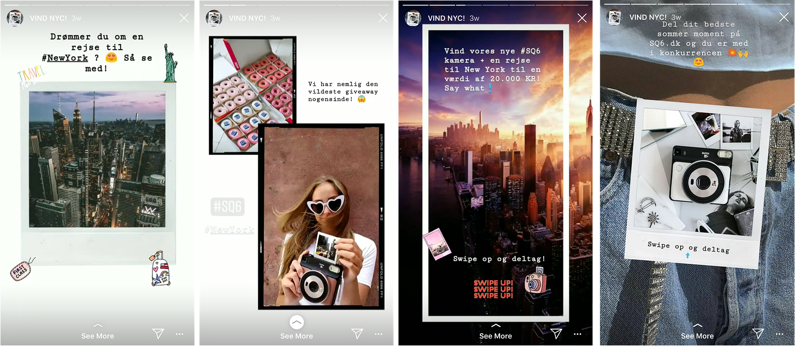 here are instagram stories where instax danmark promotes a competition - how many followers for upswipe instagram