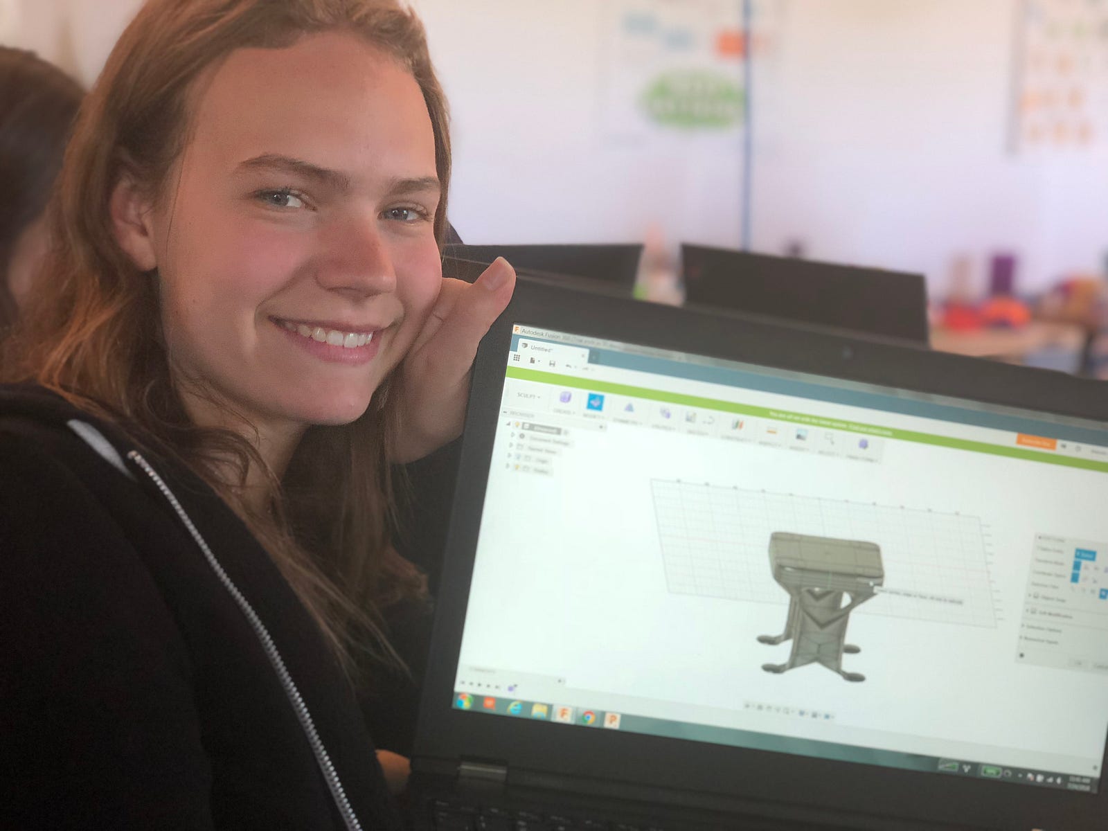 Manuela Menezes designs a chair in a workshop at Autodesk