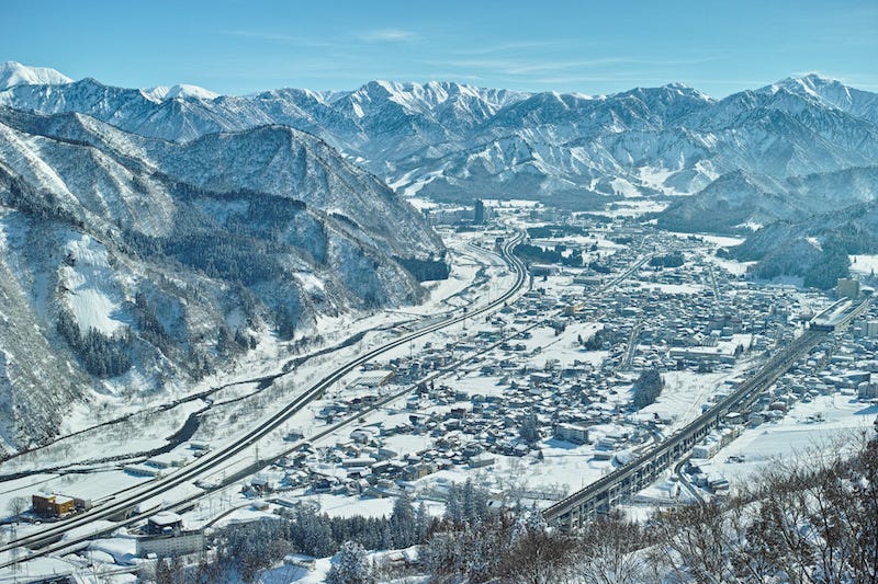 The snowy valley basin of Eichigo-Yuzawa in Niigata Prefecture