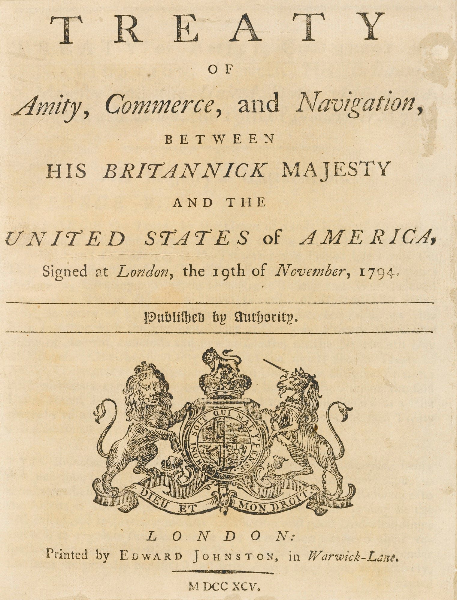 OTD In History June 24 1795 The Senate Ratifies Jay s Treaty 