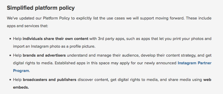 what apps are going to be allowed to further use the api - instagram following list print