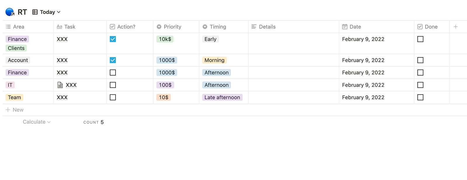 My personal dashboard in Notion for all task management