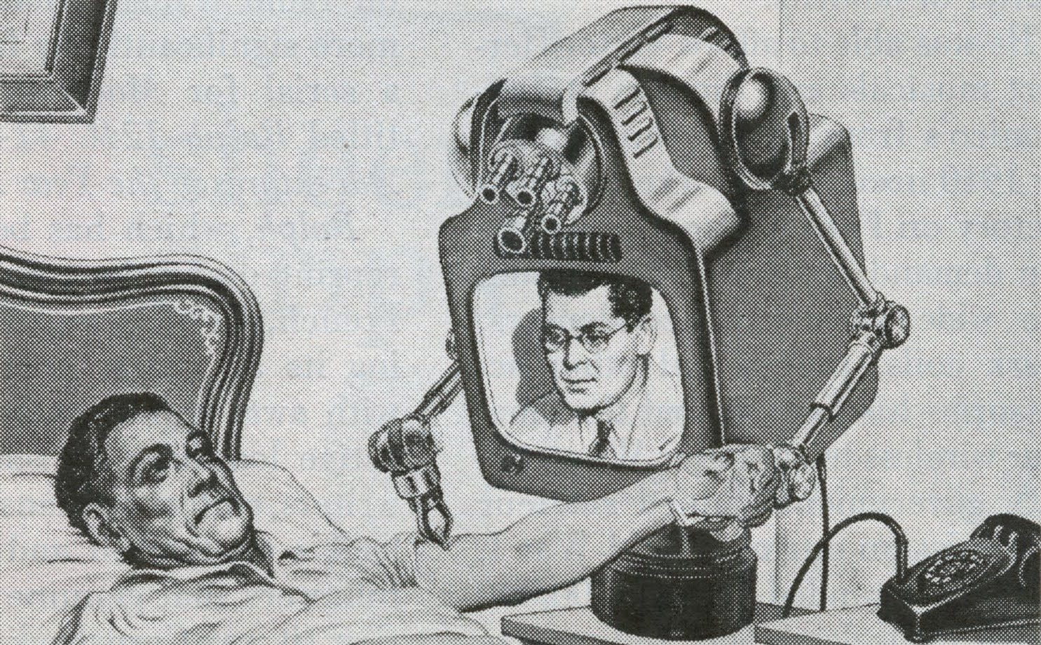 “The Teledoctor – Teledoctoring replaces inefficient house calls.” Television, 1955. “The Teledoctor – Teledoctoring replaces inefficient house calls.” Television, 1955.