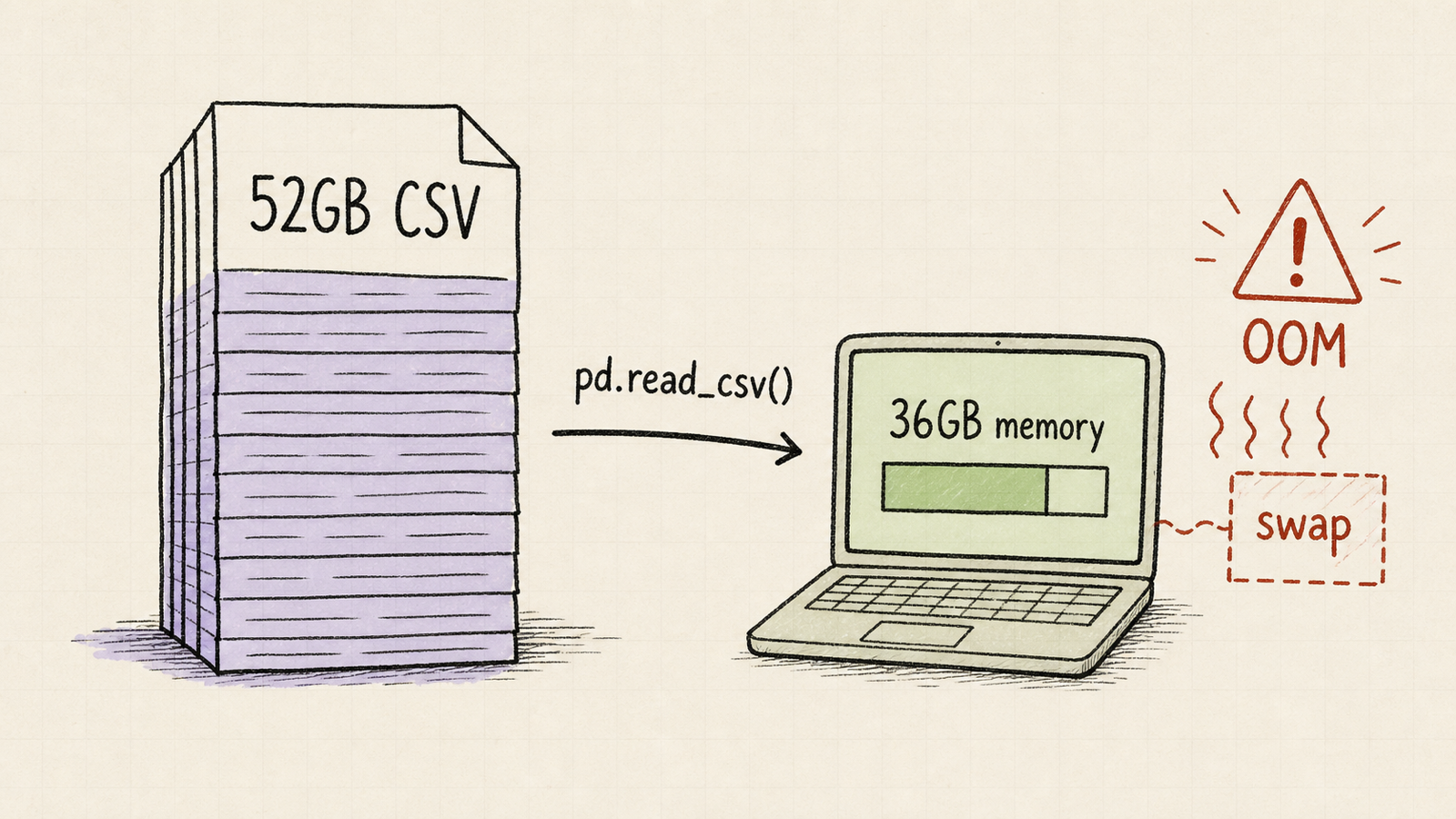I Put a 52GB CSV on a 36GB MacBook. Pandas Died Before the Progress Bar Appeared.