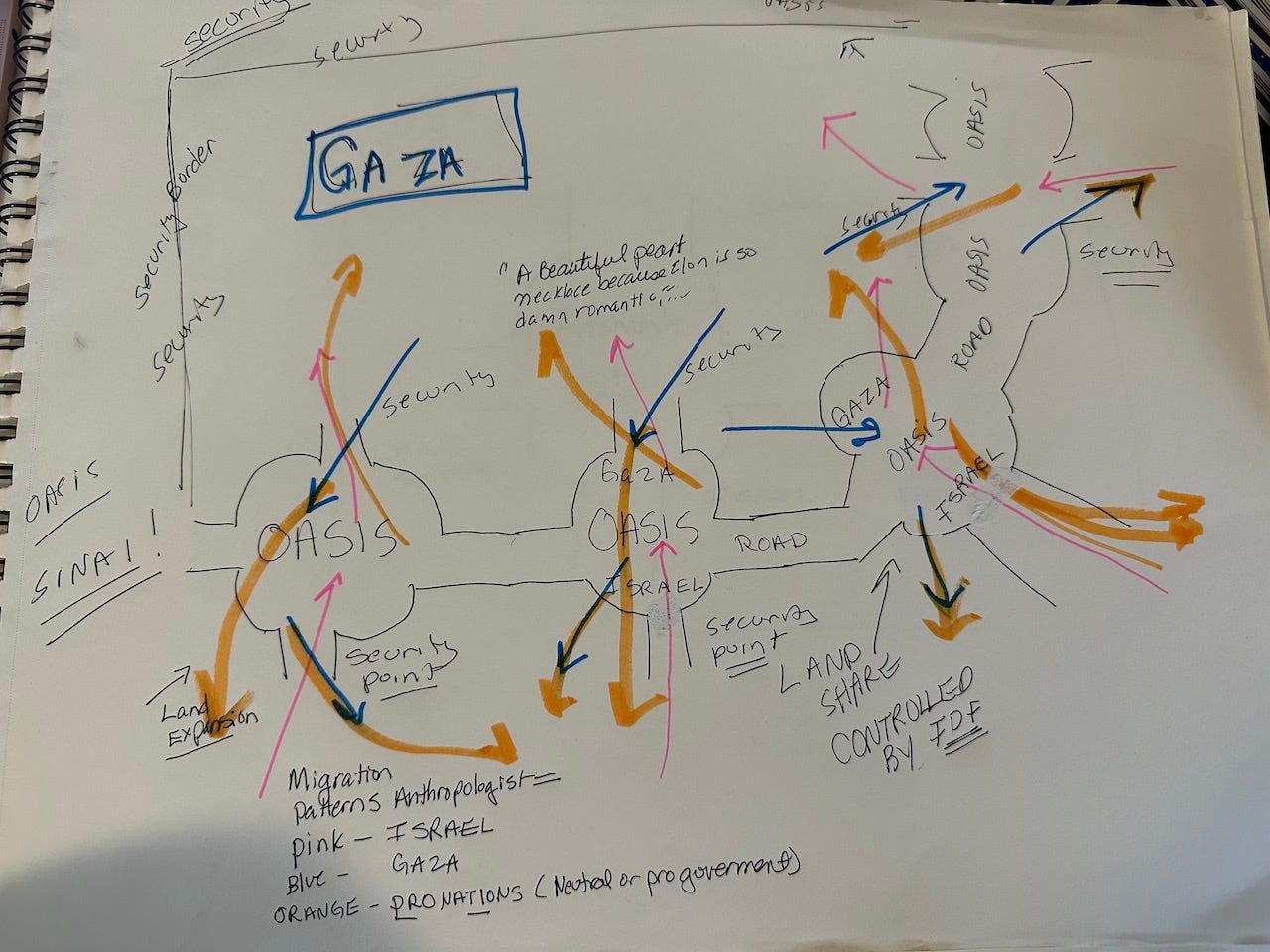 The original map of Gaza hand drawn by Dr. Whimsy Anderson, in December, 2023