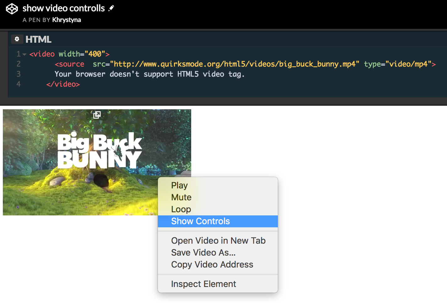 Using Context Menu To Show Video Controls And Manipulate Video Playback