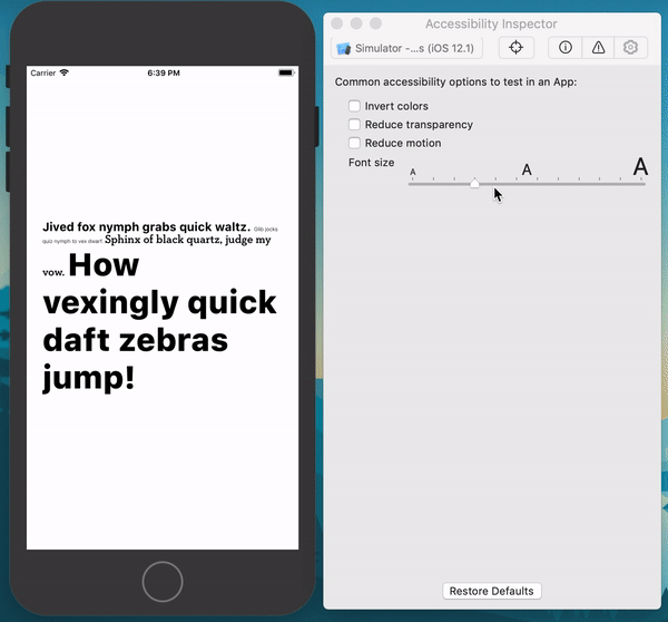 A gif demonstrating that Attributed Strings resize properly on iOS 12.