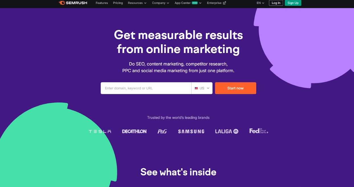 Semrush website main page