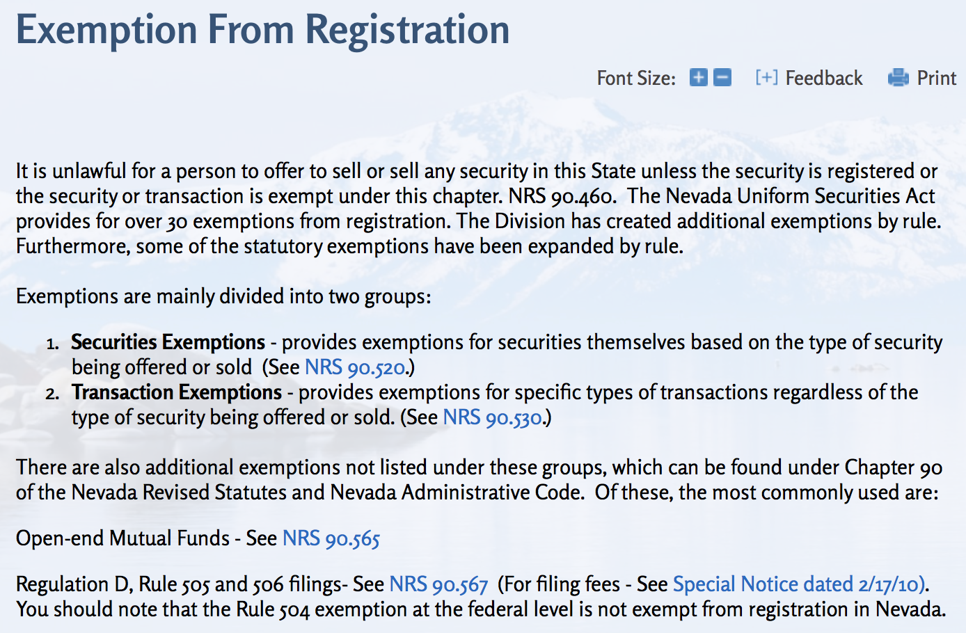 SEC Regulation D, Rule 506(c) + Nevada State Exemption Filing for