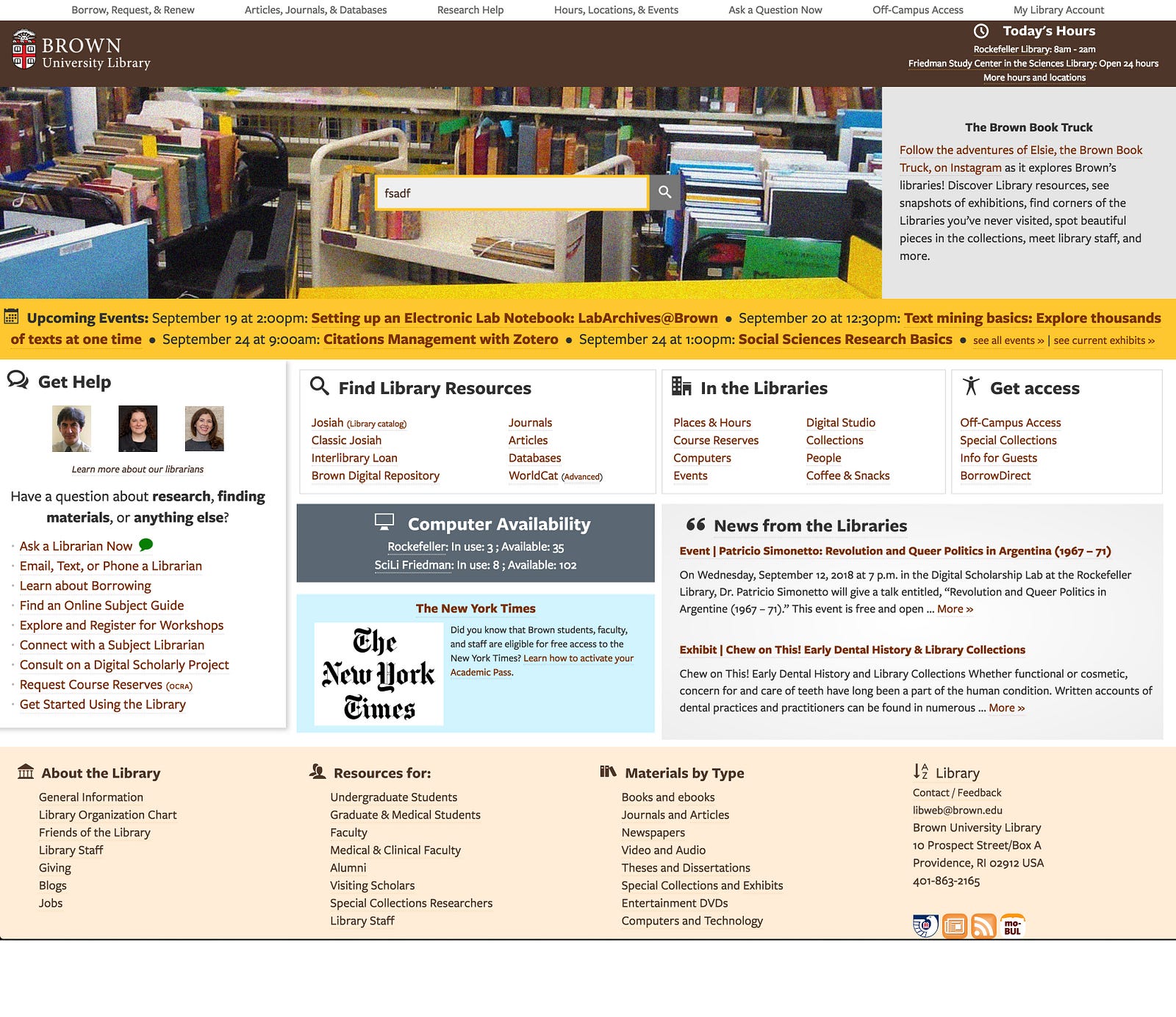 Brown University library landing page