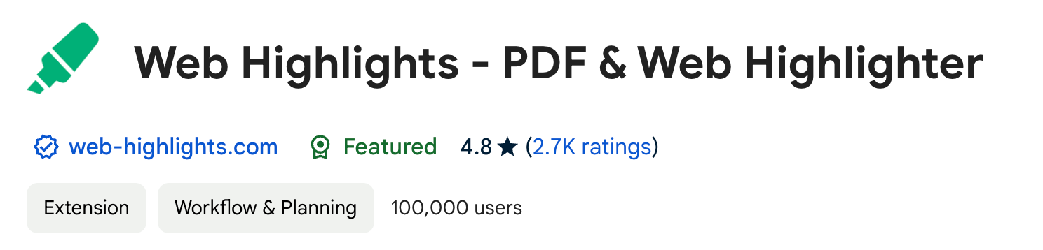 Web Highlights — PDF & Web Highlighter web-highlights.com Featured 4.8 (2.7K ratings)