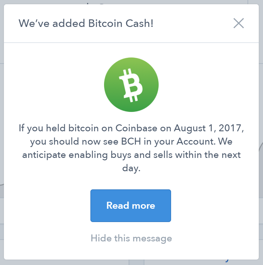 coinbase bitcoin cash from original split not in wallet