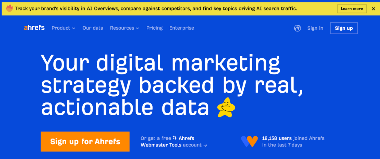 Main page of the Ahrefs website