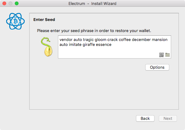 Restoring your standard wallet from seed