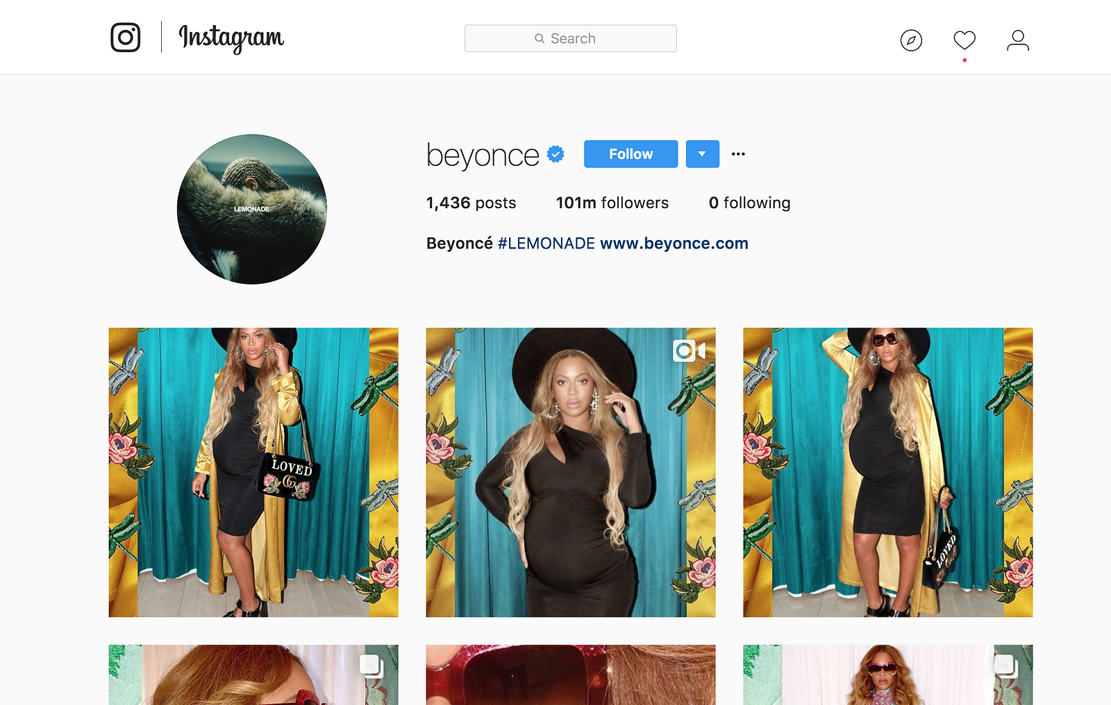 go to beyonce s instagram page https www instagram com beyonce - go follow instagram page