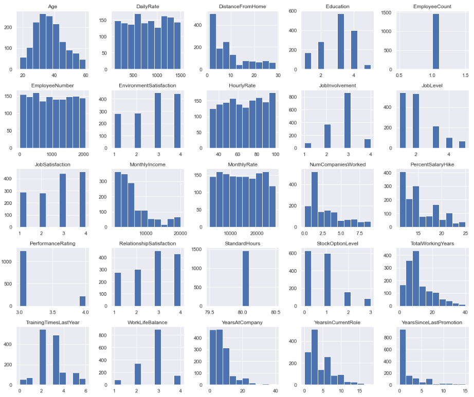 Histogram plot for IBM HR analytics dataset