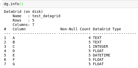 An example of the type of datagrids shown in columns - these can be text, integer, float, datatime, etc.