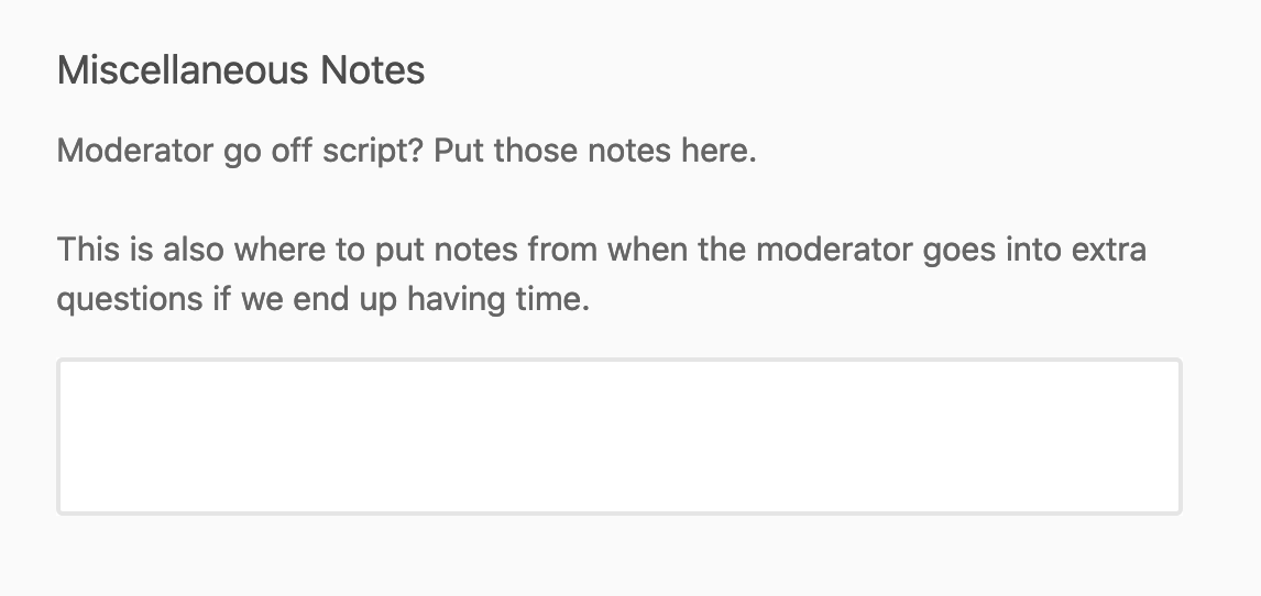 Notetaking form: field for miscellaneous notes