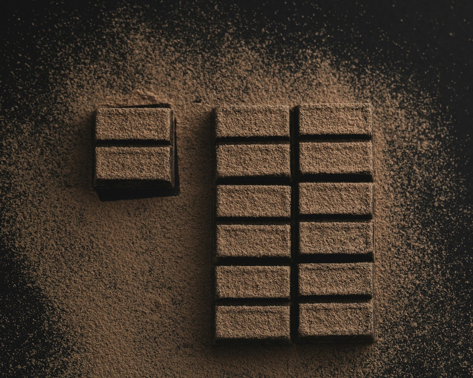 Chocolate bars arranged flat