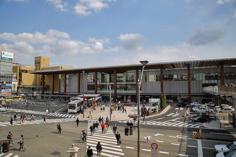 People enter and exit the JR Nagano Station in central Nagano City