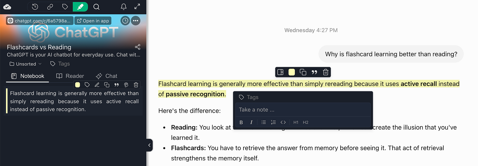 Web Highlights in action on ChatGPT