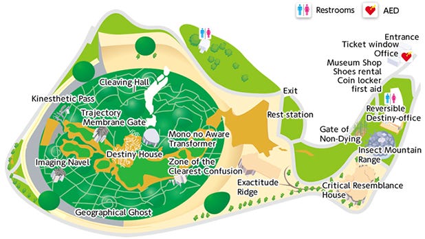 A map to The Site of Reversible Destiny in Gifu Prefecture’s Yoro Park