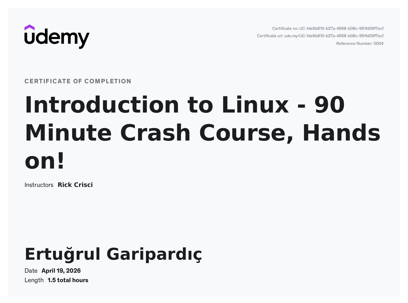 Linux Eğitim Sertifikası